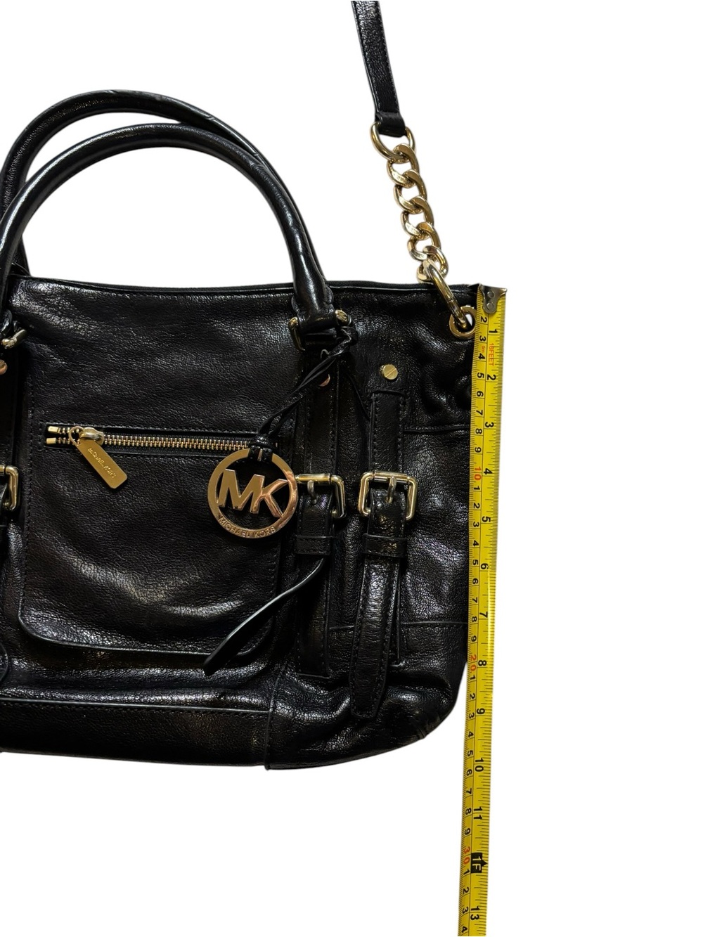 Michael Kors McGraw Black Leather Satchel with Gold Accents - Picture 6 of 12